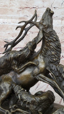 Elk Reindeer Attacked by Hunting Dogs Bronze Barye 14" x 16"