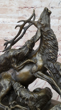 Elk Reindeer Attacked by Hunting Dogs Bronze Barye 14" x 16"