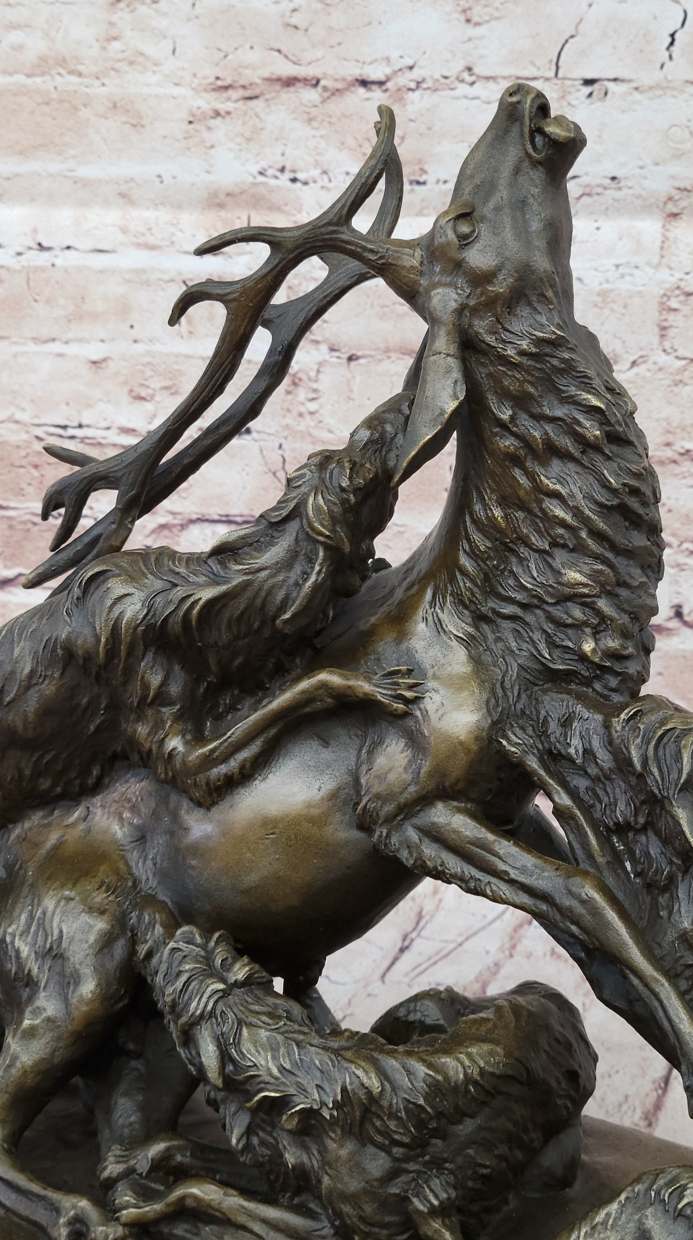 Elk Reindeer Attacked by Hunting Dogs Bronze Barye 14" x 16"