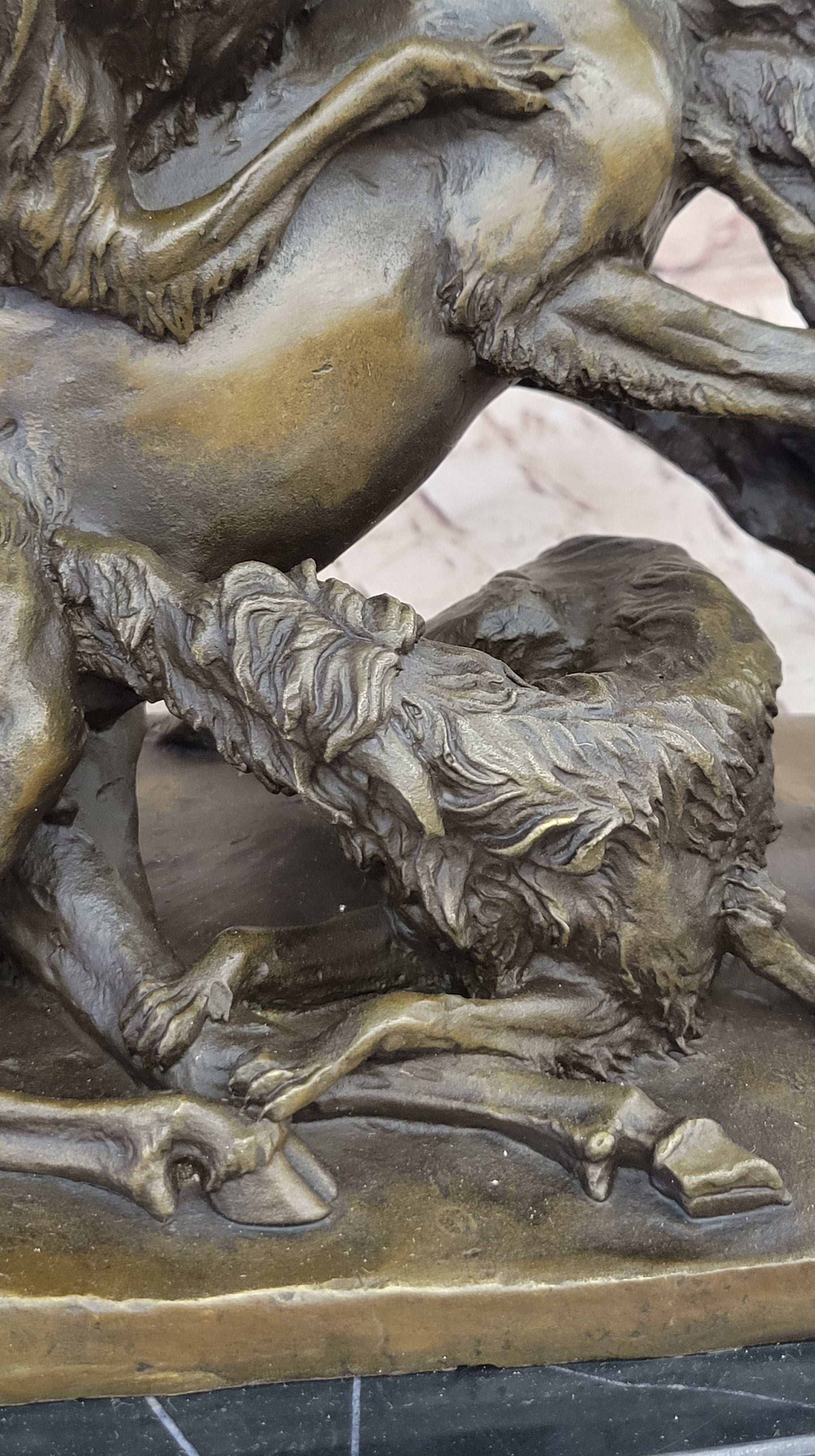 Elk Reindeer Attacked by Hunting Dogs Bronze Barye 14" x 16"