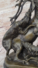 Elk Reindeer Attacked by Hunting Dogs Bronze Barye 14" x 16"