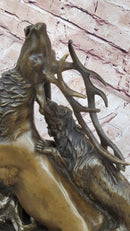 Elk Reindeer Attacked by Hunting Dogs Bronze Barye 14" x 16"