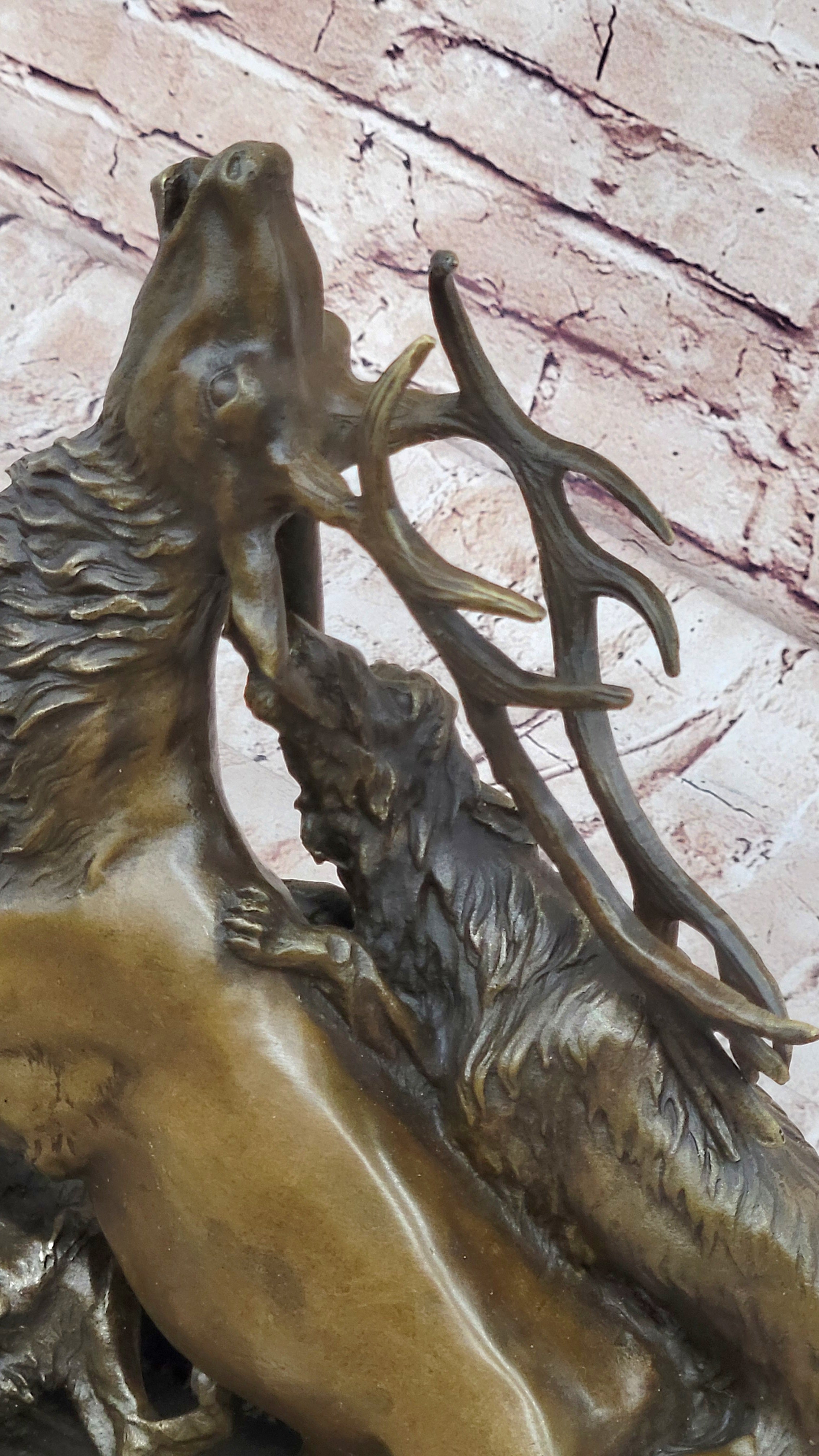 Elk Reindeer Attacked by Hunting Dogs Bronze Barye 14" x 16"