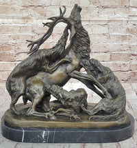Elk Reindeer Attacked by Hunting Dogs Bronze Barye 14" x 16"
