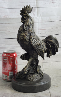 Rooster Chicken Farm Bronze Sculpture on Marble Base Signed