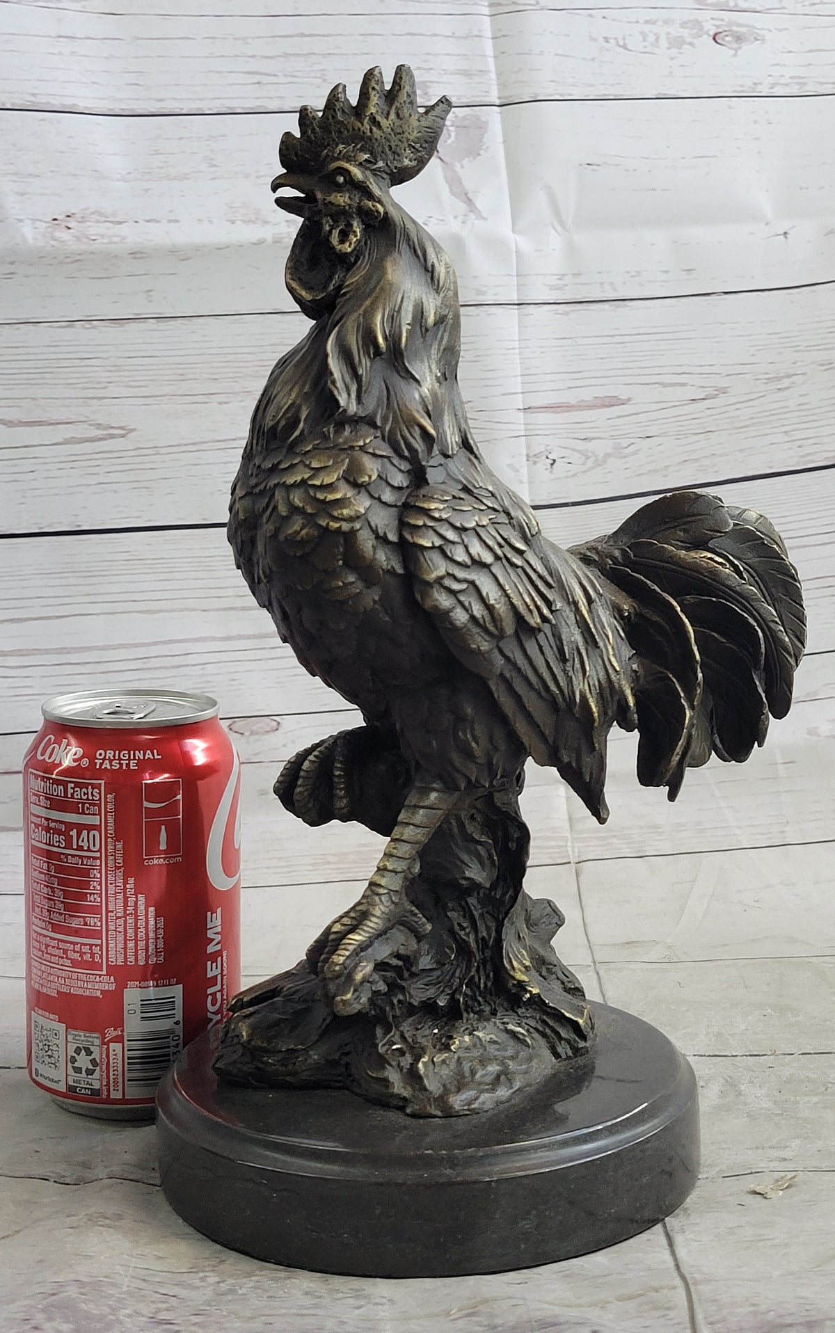 Rooster Chicken Farm Bronze Sculpture on Marble Base Signed