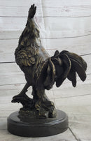 Rooster Chicken Farm Bronze Sculpture on Marble Base Signed