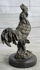 Rooster Chicken Farm Bronze Sculpture on Marble Base Signed