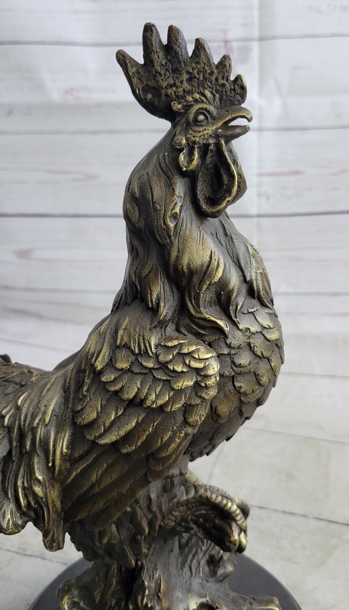 Rooster Chicken Farm Bronze Sculpture on Marble Base Signed