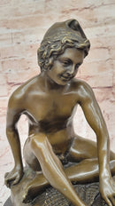 Bronze Boy Playing with Turtle on Marble Base by Carpeaux