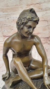 Bronze Boy Playing with Turtle on Marble Base by Carpeaux