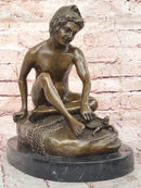 Bronze Boy Playing with Turtle on Marble Base by Carpeaux