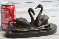 Pair of Swans Romantic Love Bronze Sculpture Signed Milo