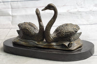 Pair of Swans Romantic Love Bronze Sculpture Signed Milo