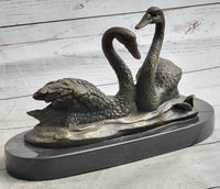 Pair of Swans Romantic Love Bronze Sculpture Signed Milo