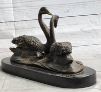 Pair of Swans Romantic Love Bronze Sculpture Signed Milo