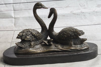 Pair of Swans Romantic Love Bronze Sculpture Signed Milo