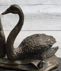 Pair of Swans Romantic Love Bronze Sculpture Signed Milo