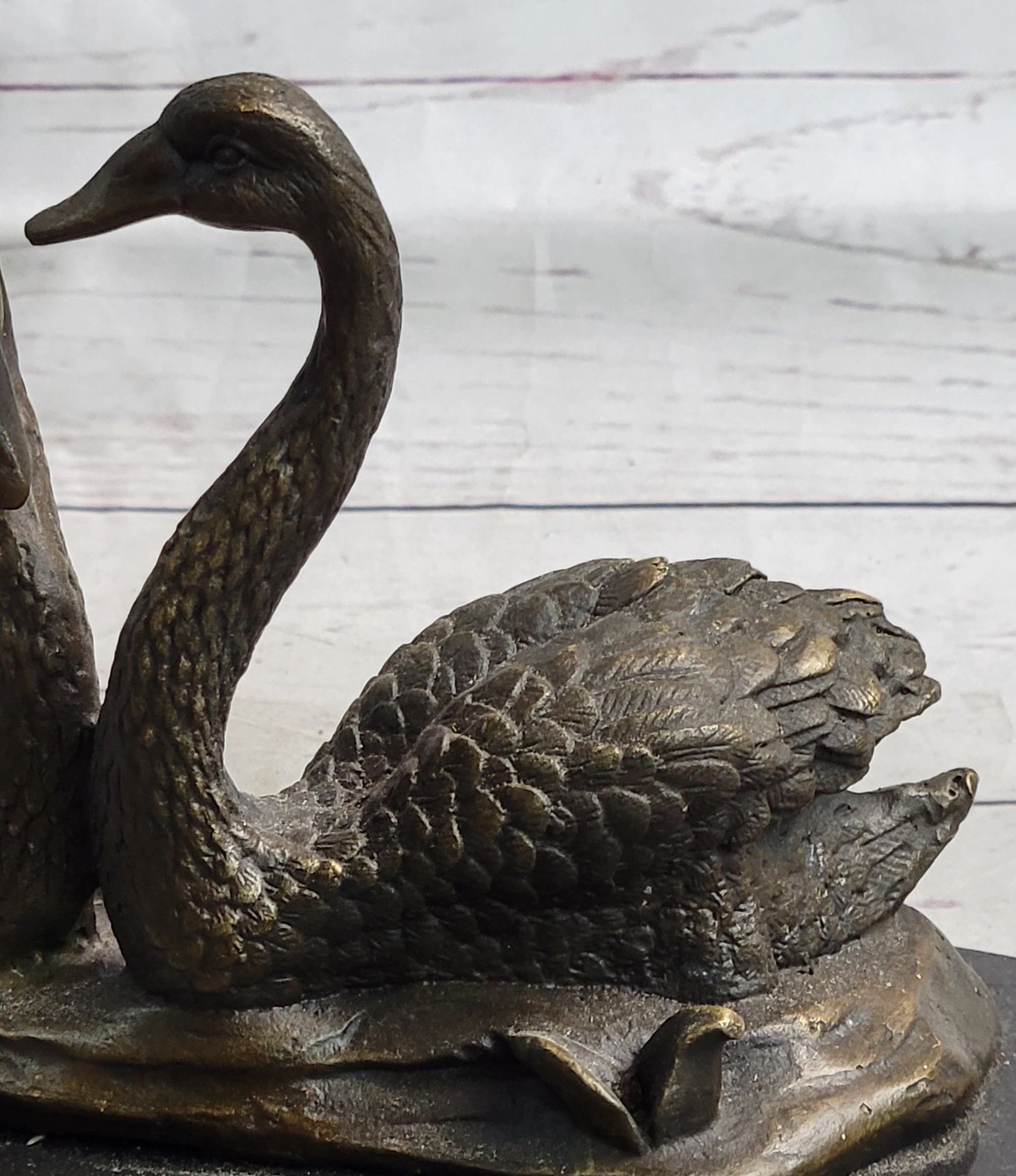 Pair of Swans Romantic Love Bronze Sculpture Signed Milo