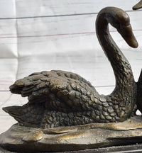 Pair of Swans Romantic Love Bronze Sculpture Signed Milo