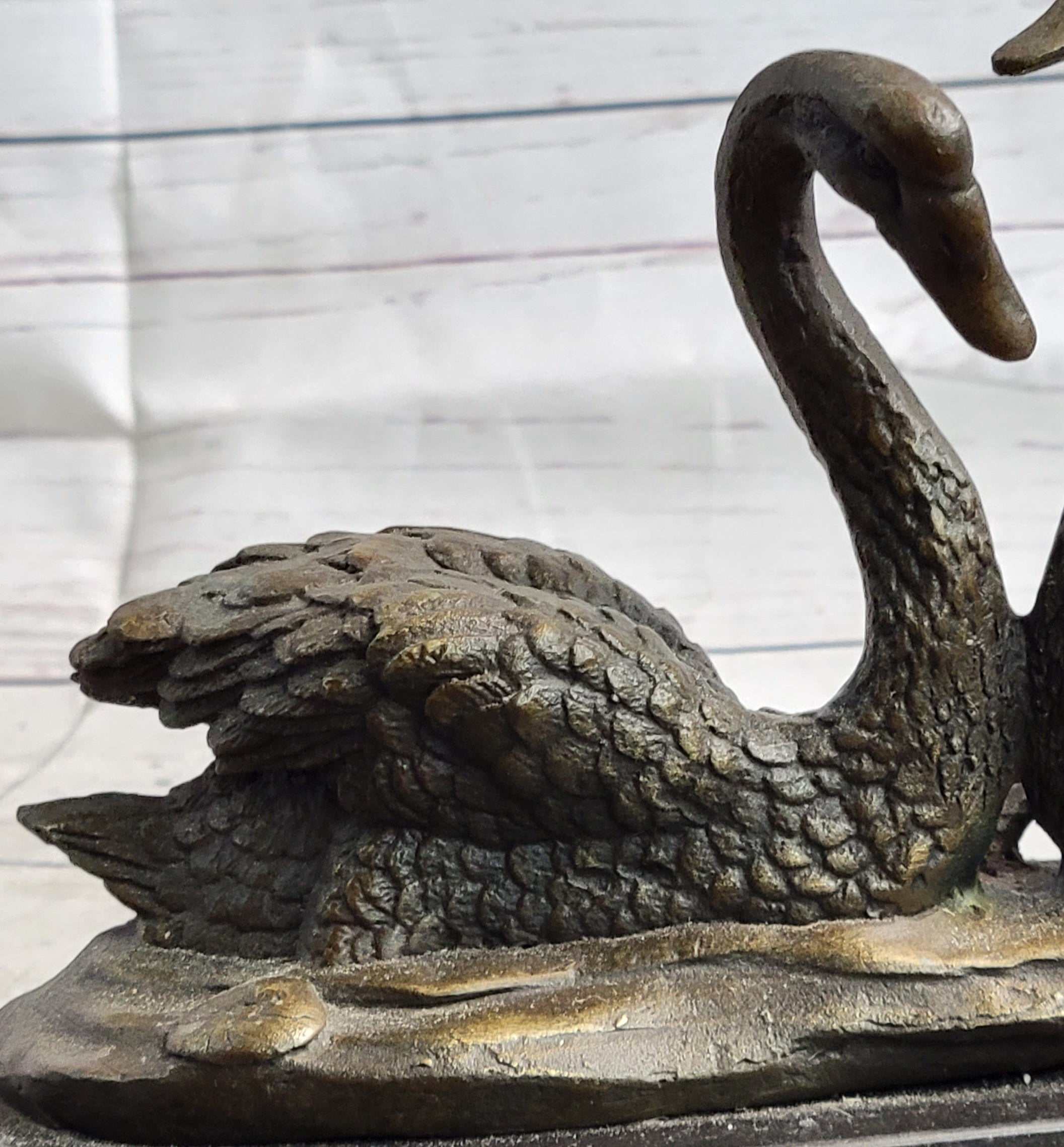 Pair of Swans Romantic Love Bronze Sculpture Signed Milo