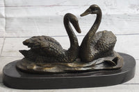 Pair of Swans Romantic Love Bronze Sculpture Signed Milo