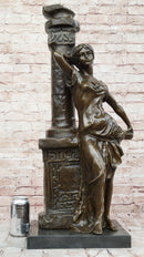 Bronze Classical Woman Sculpture – Lady Leaning on Column