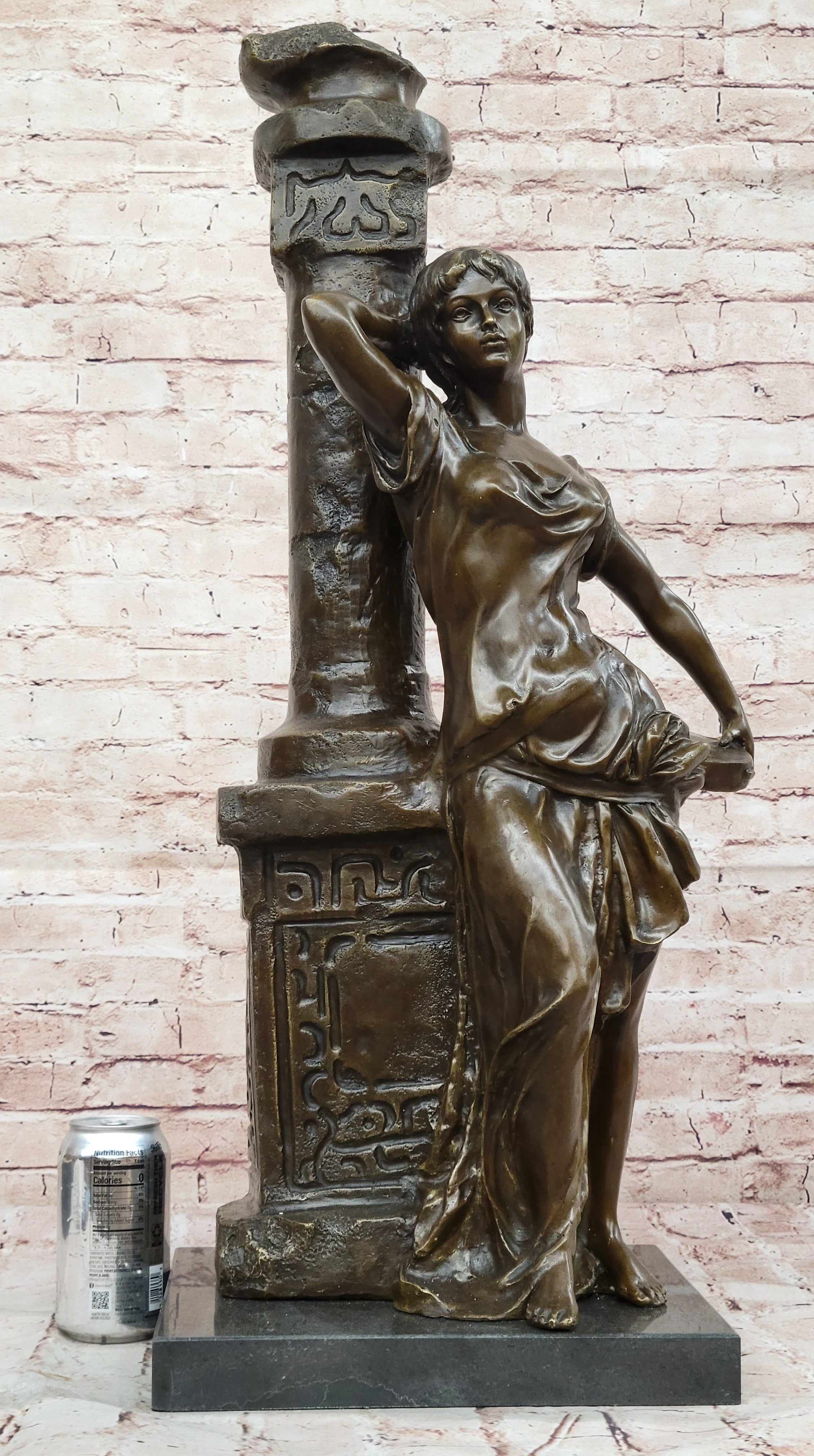 Bronze Classical Woman Sculpture – Lady Leaning on Column