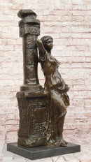 Bronze Classical Woman Sculpture – Lady Leaning on Column