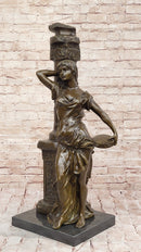Bronze Classical Woman Sculpture – Lady Leaning on Column