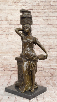 Bronze Classical Woman Sculpture – Lady Leaning on Column