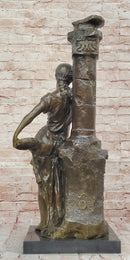 Bronze Classical Woman Sculpture – Lady Leaning on Column