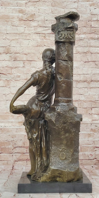 Bronze Classical Woman Sculpture – Lady Leaning on Column