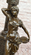 Bronze Classical Woman Sculpture – Lady Leaning on Column