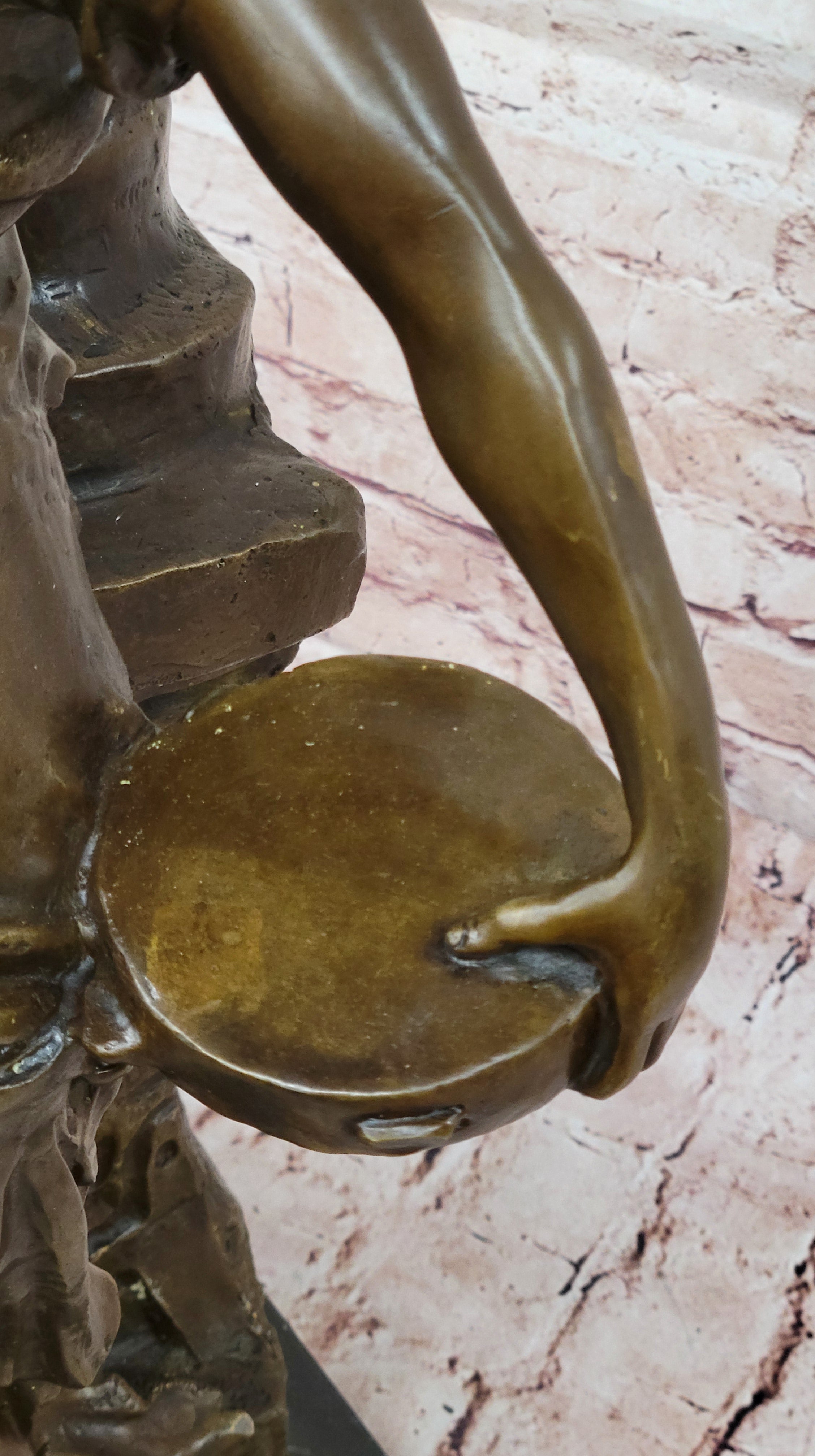 Bronze Classical Woman Sculpture – Lady Leaning on Column