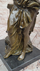 Bronze Classical Woman Sculpture – Lady Leaning on Column