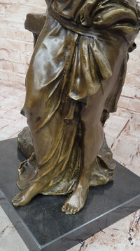 Bronze Classical Woman Sculpture – Lady Leaning on Column