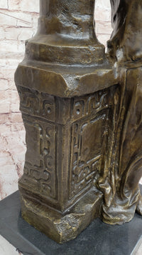 Bronze Classical Woman Sculpture – Lady Leaning on Column