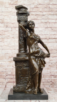 Bronze Classical Woman Sculpture – Lady Leaning on Column