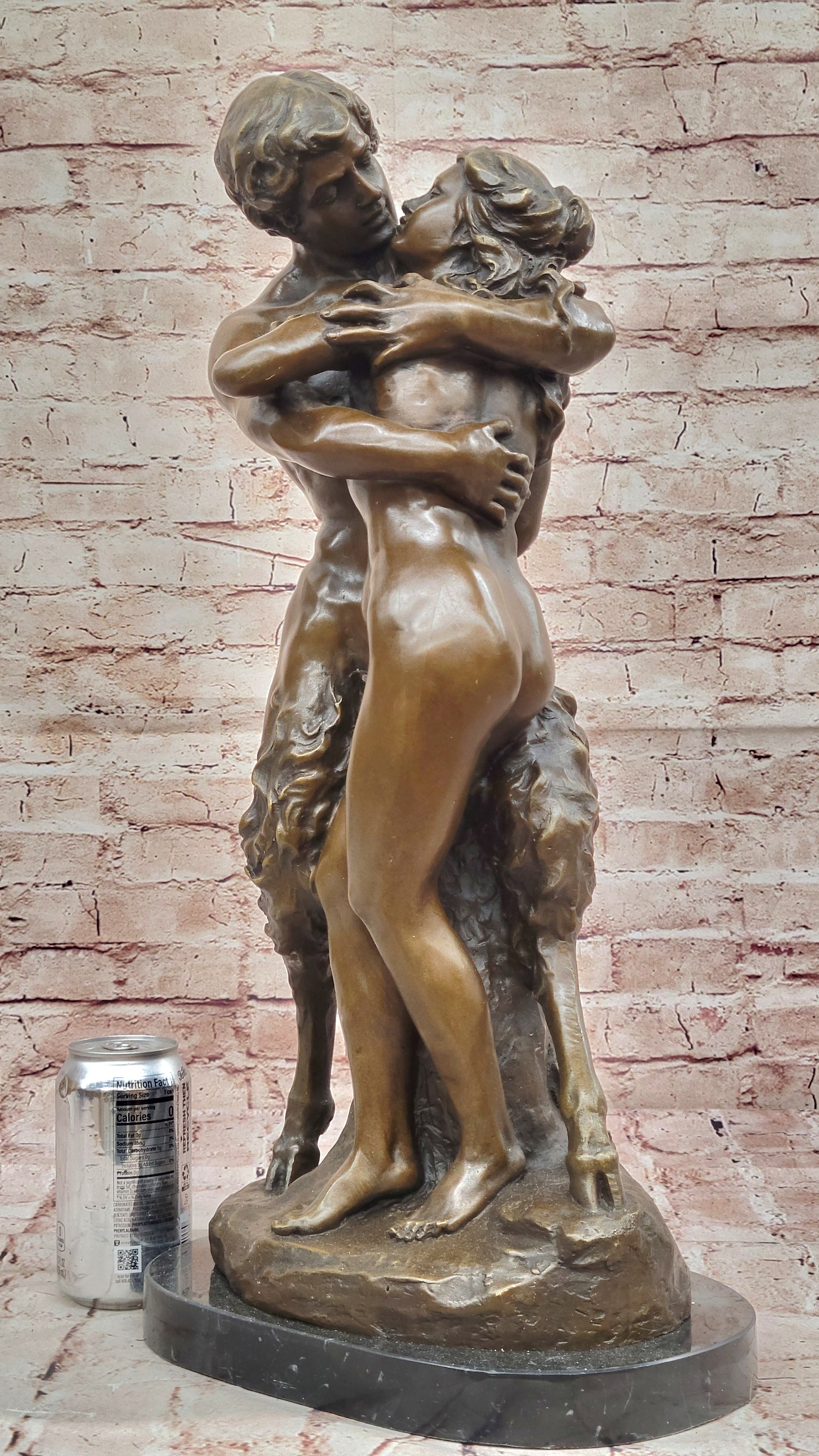 Nymph Girl Kissing Faun Satyr Greek Mythology Nude Sculpture Dalou