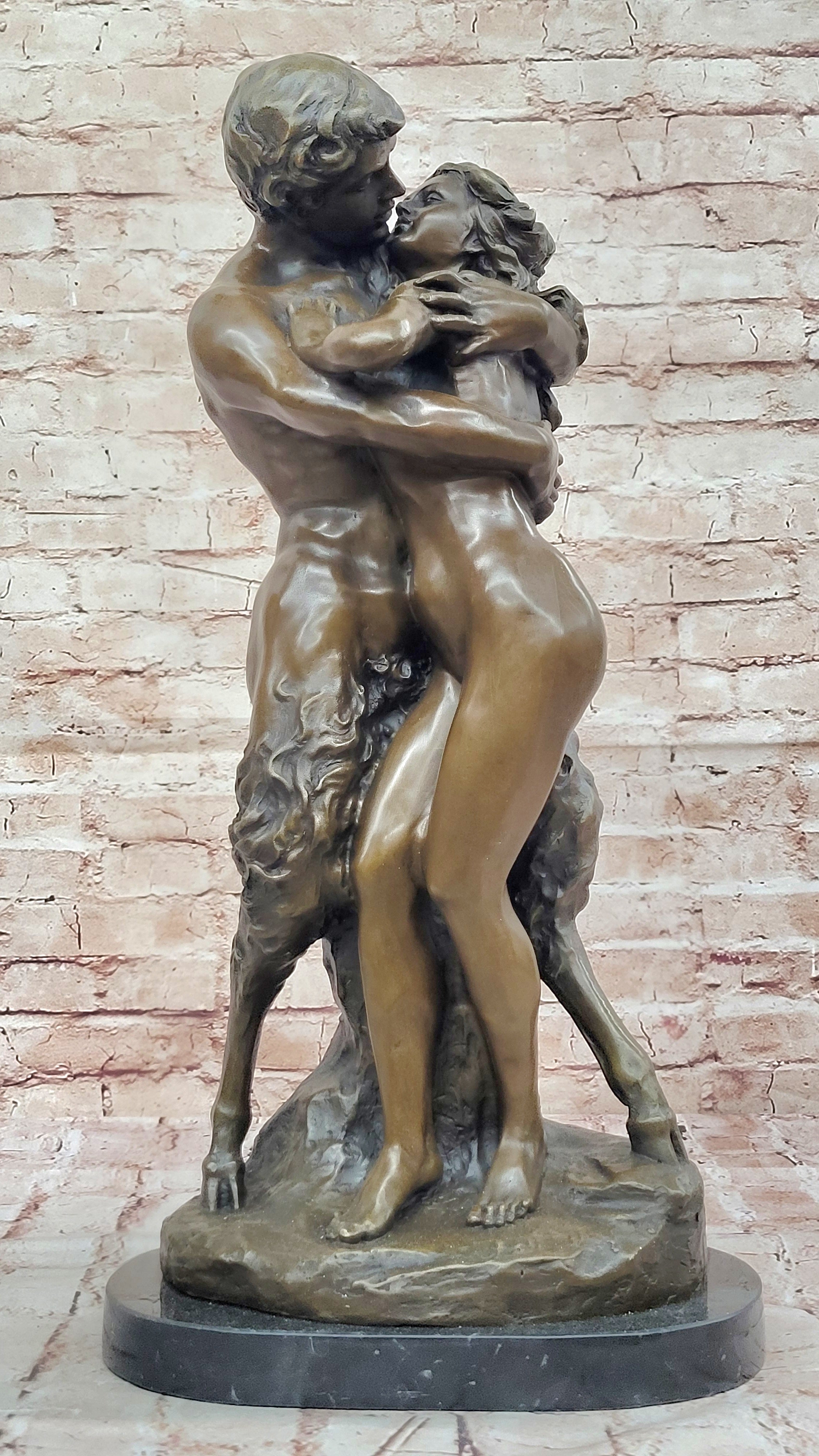 Nymph Girl Kissing Faun Satyr Greek Mythology Nude Sculpture Dalou