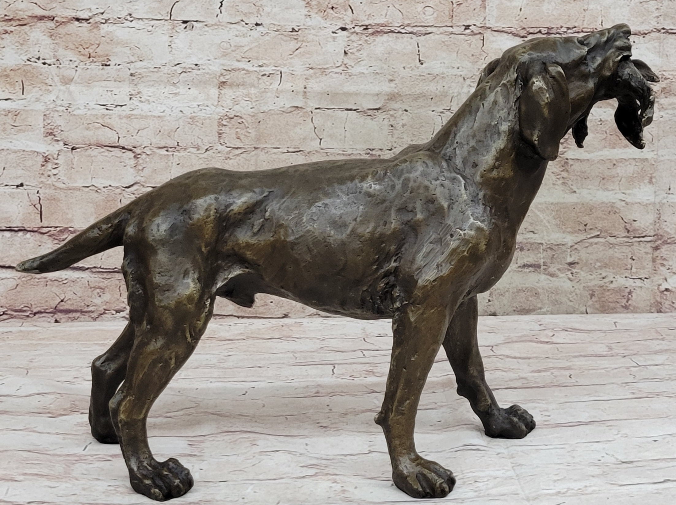 Signed Truffot Hunting Dog With Dead Bird Bronze Art Deco