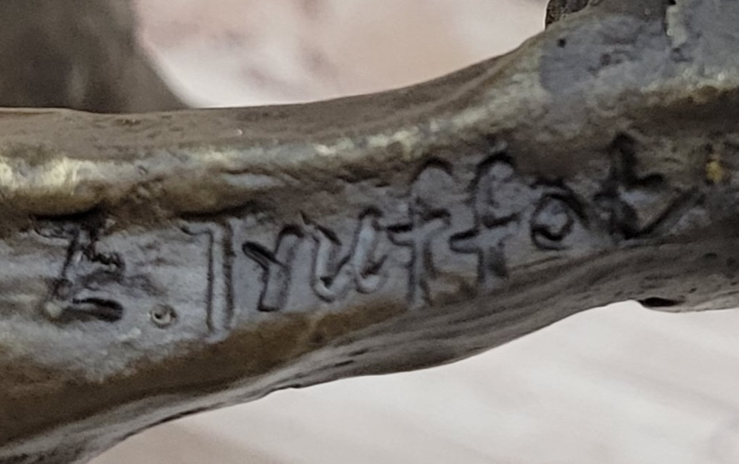 Signed Truffot Hunting Dog With Dead Bird Bronze Art Deco