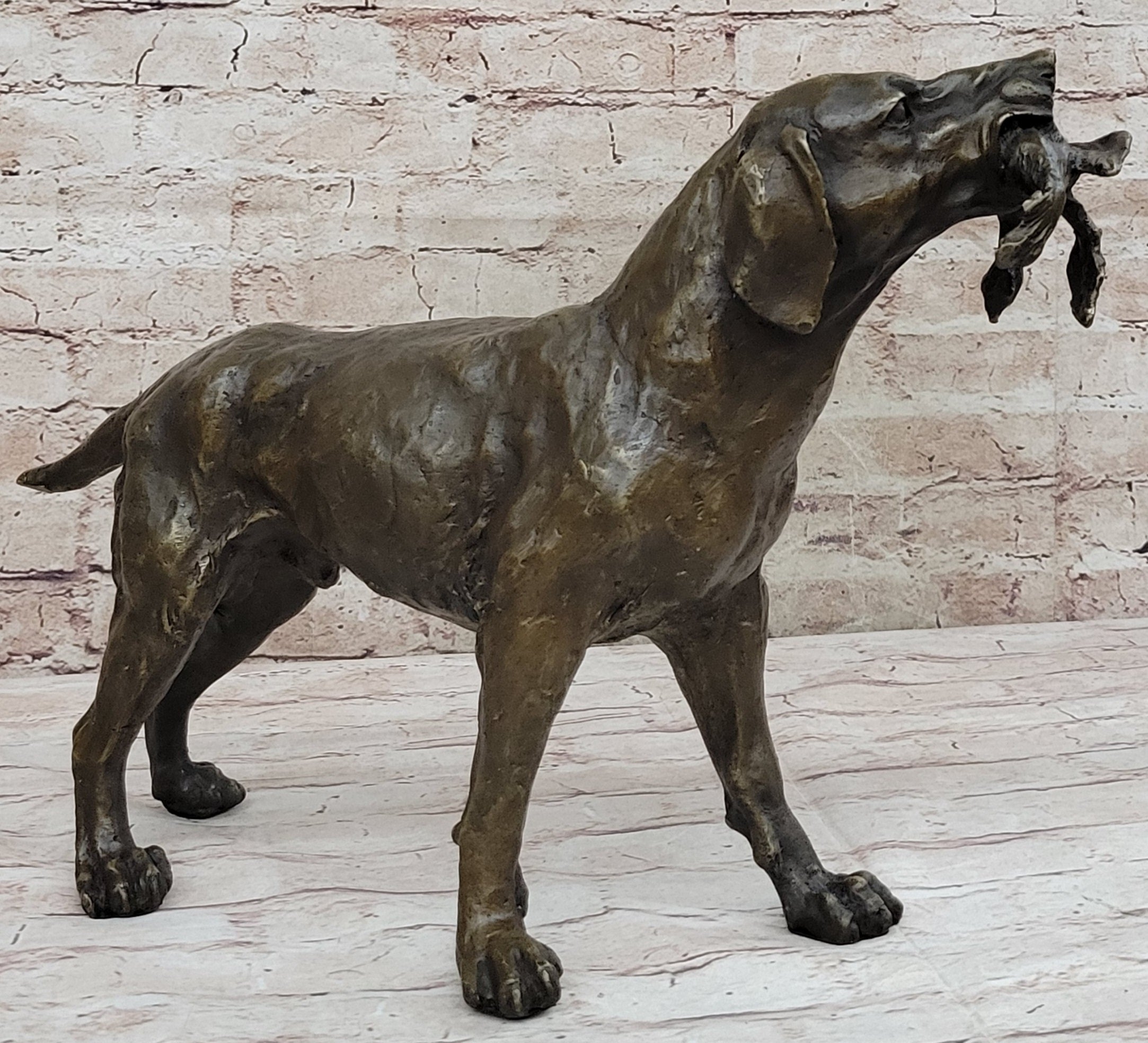 Signed Truffot Hunting Dog With Dead Bird Bronze Art Deco