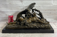 Nude Woman with Baby & Eagle Bird Bronze Sculpture Statue Decor Signed Truffot on Marble Base