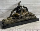 Nude Woman with Baby & Eagle Bird Bronze Sculpture Statue Decor Signed Truffot on Marble Base