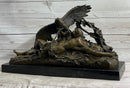 Nude Woman with Baby & Eagle Bird Bronze Sculpture Statue Decor Signed Truffot on Marble Base