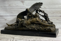 Nude Woman with Baby & Eagle Bird Bronze Sculpture Statue Decor Signed Truffot on Marble Base