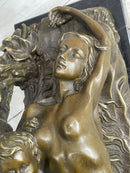 Nude Woman with Baby & Eagle Bird Bronze Sculpture Statue Decor Signed Truffot on Marble Base
