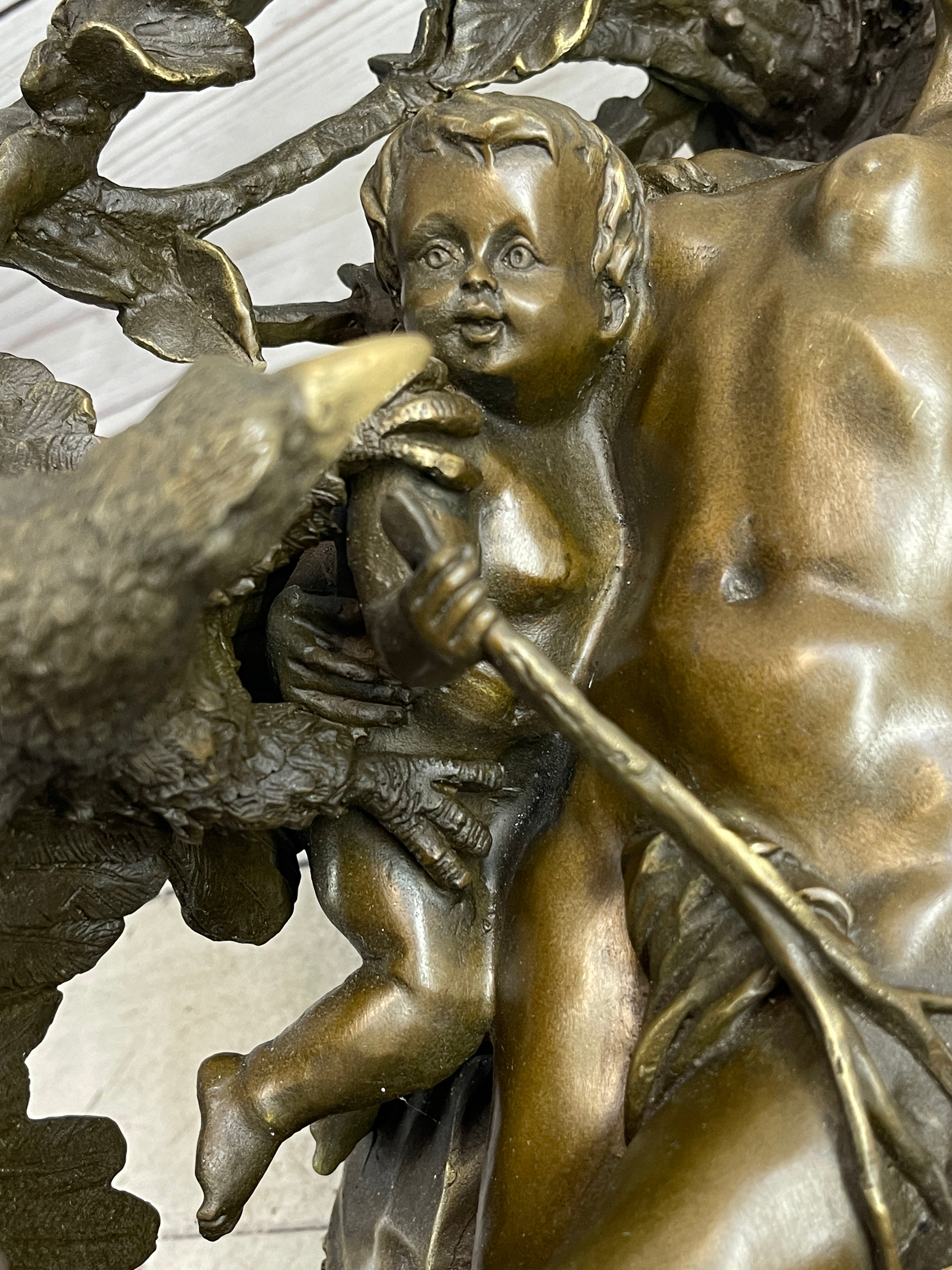 Nude Woman with Baby & Eagle Bird Bronze Sculpture Statue Decor Signed Truffot on Marble Base